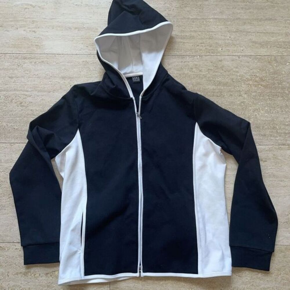 Saks Fifth Avenue Women's Hoodie Long Sleeves Full‎ Zip Black White Block XL